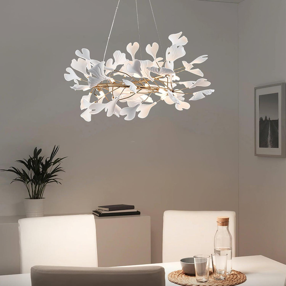 Chandelier White Ceramic Ginkgo Petals U-Neutral Decor