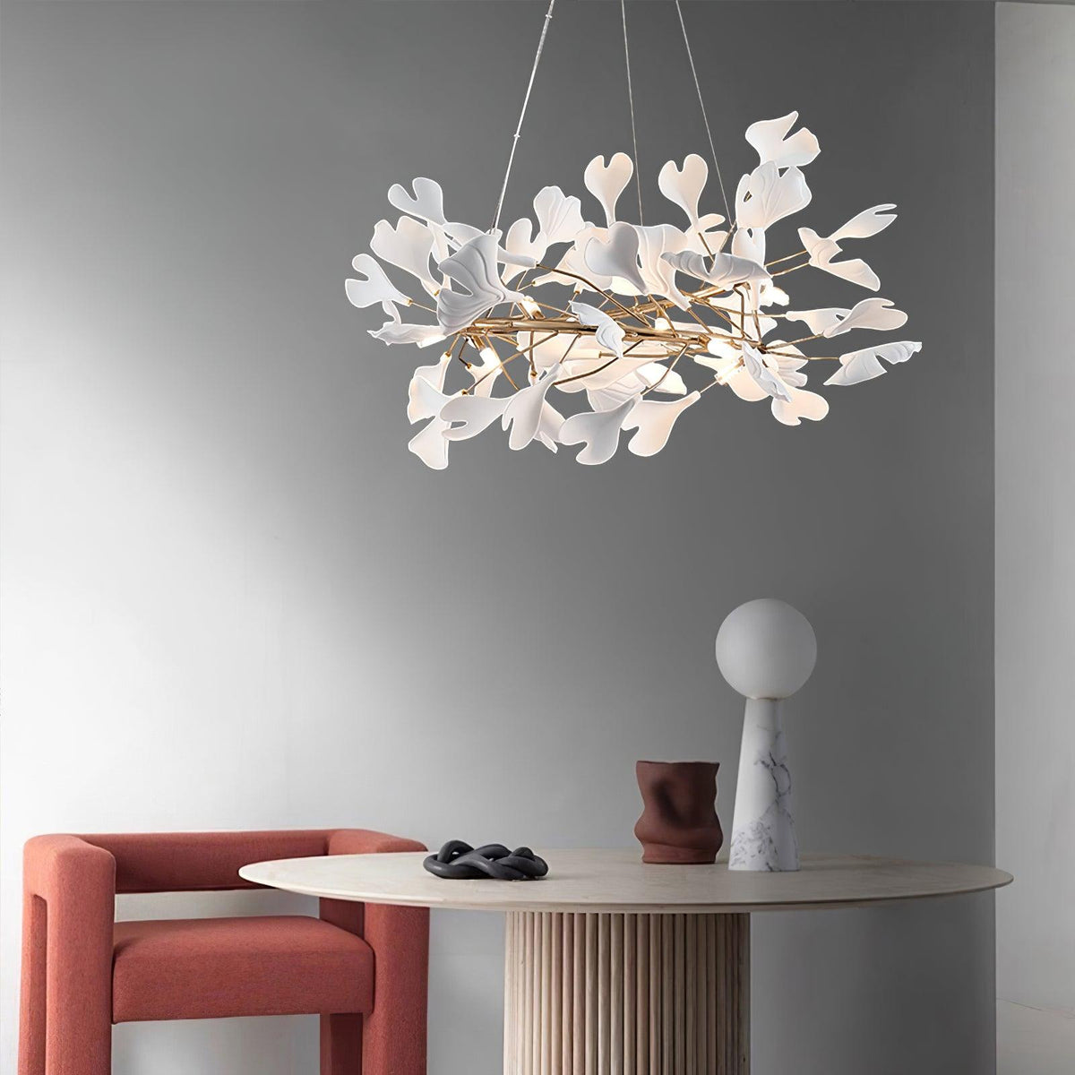 Chandelier White Ceramic Ginkgo Petals U-Neutral Decor