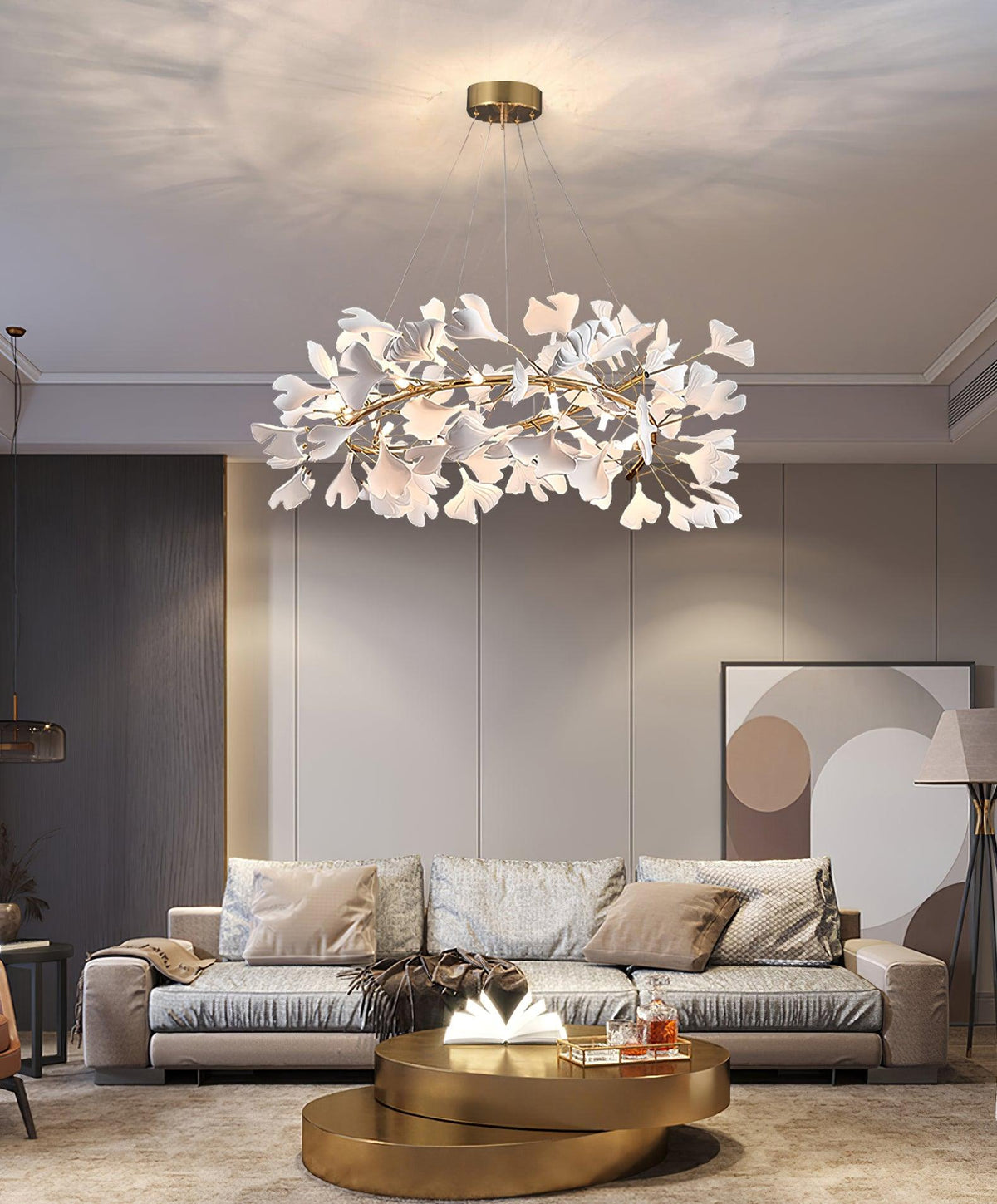 Chandelier White Ceramic Ginkgo Petals U-Neutral Decor