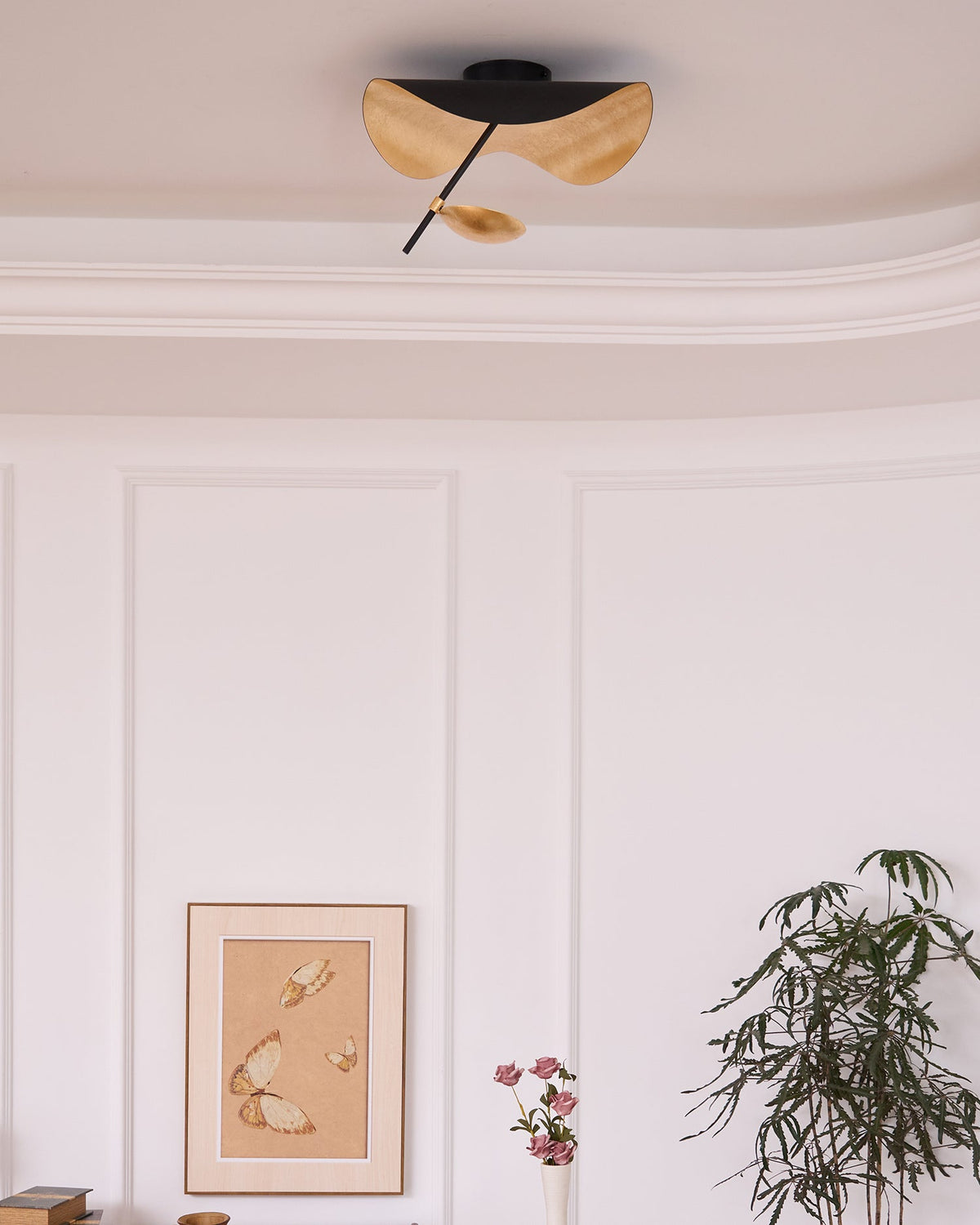 Even Plafonnier Abat-jour Courbé et Intérieur Doré-Cielum