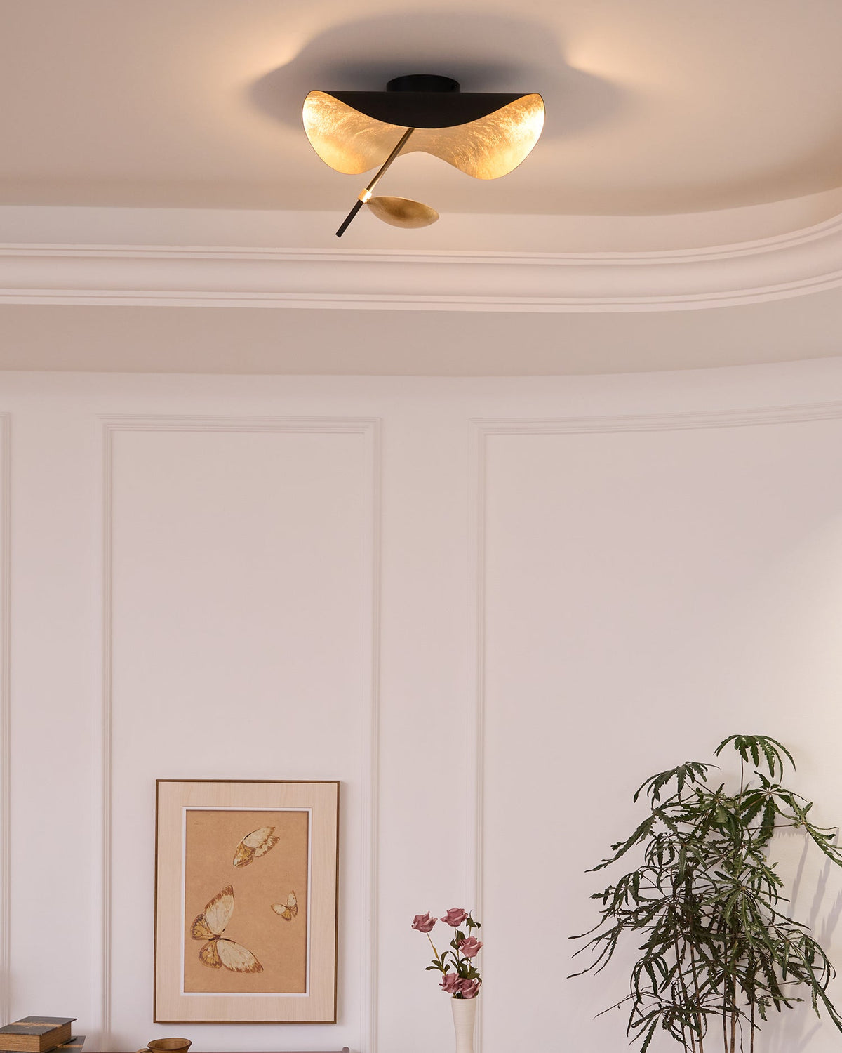 Even Plafonnier Abat-jour Courbé et Intérieur Doré-Cielum