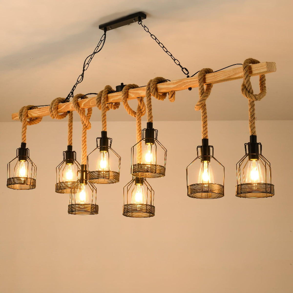 Quoro Lustre Industriel en Corde de Chanvre Style Grenade