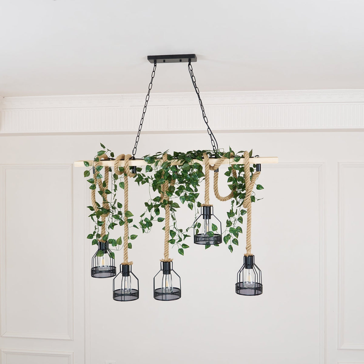 Quoro Lustre Industriel en Corde de Chanvre Style Grenade