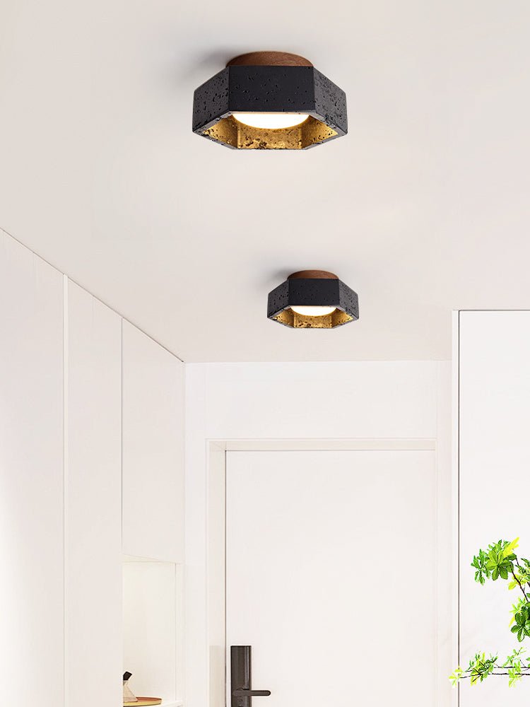 Hexara Plafonnier en Travertin Noir Hexagonal