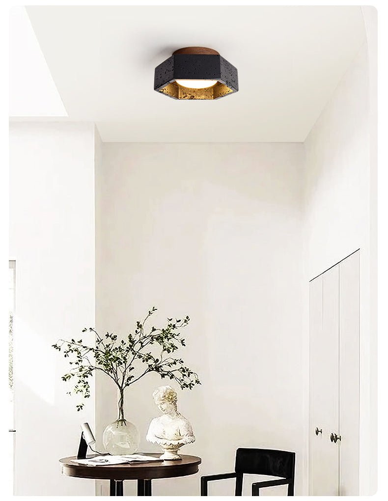 Hexara Plafonnier en Travertin Noir Hexagonal