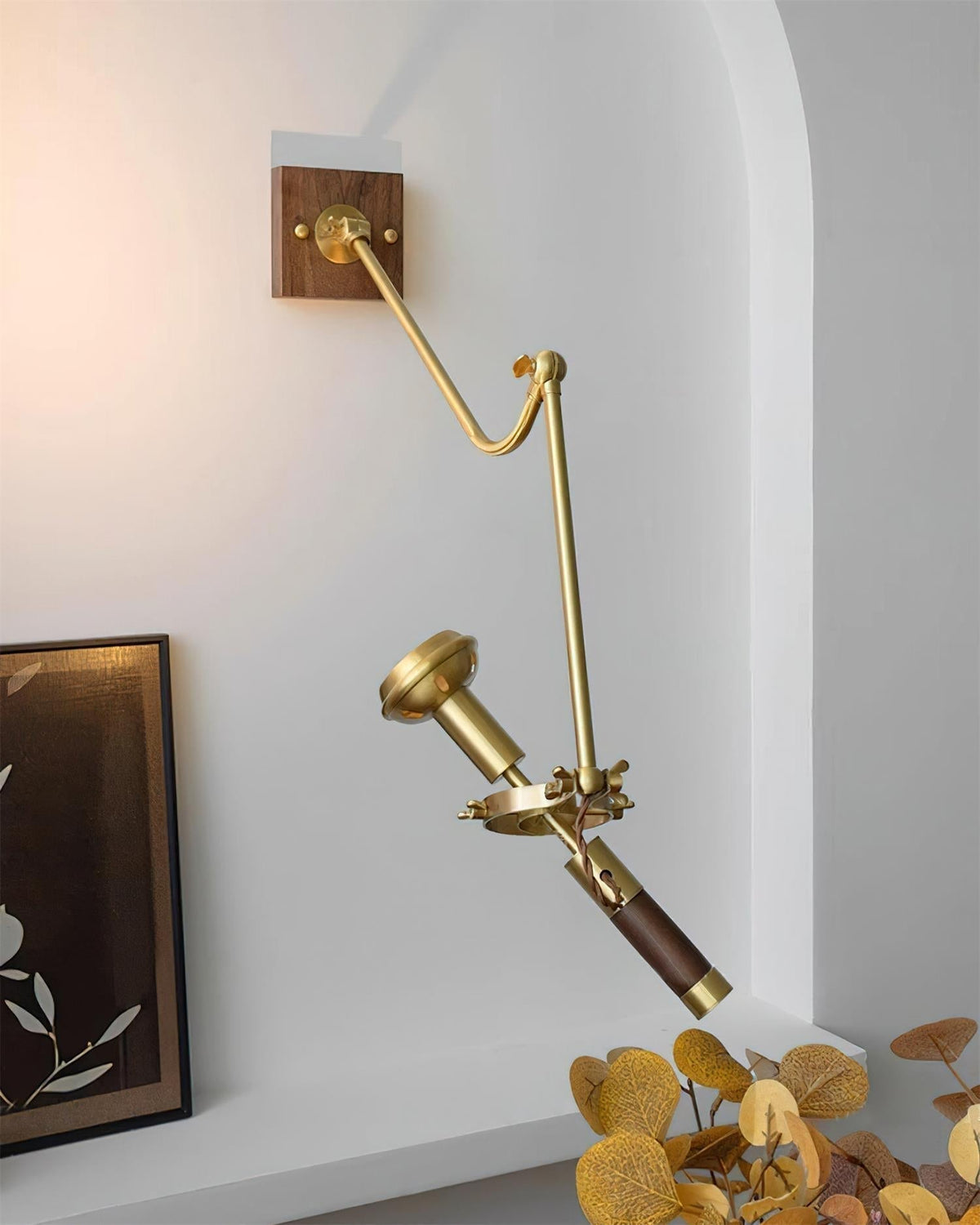 Wall Lamp Adjustable Brass Walnut Vintage Spotlight Industrial Task Sconce-Neutral Decor