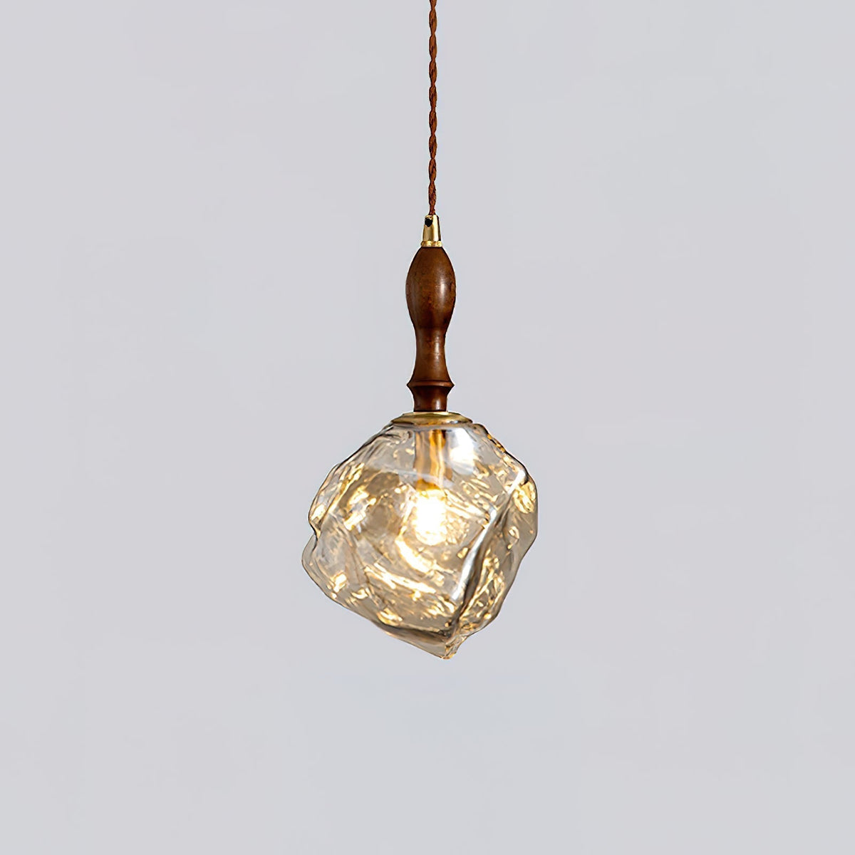 Pendant Light Walnut Wood Glass Cube-Neutral Decor