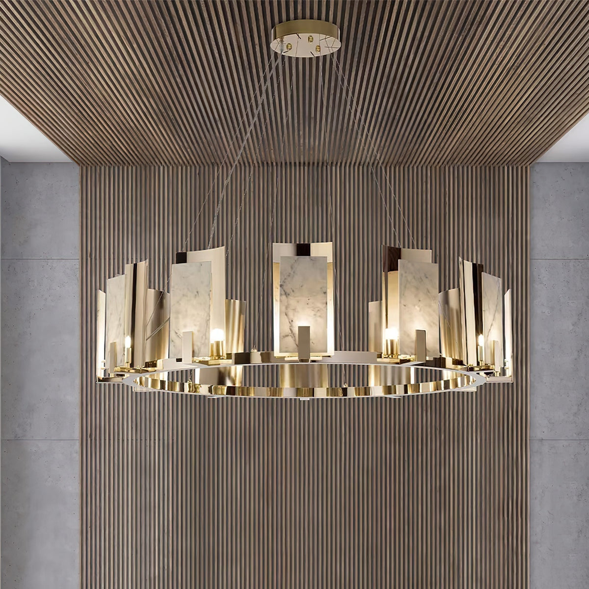 Nyraeila Lustre Métal Albâtre Rond Luxe Postmoderne