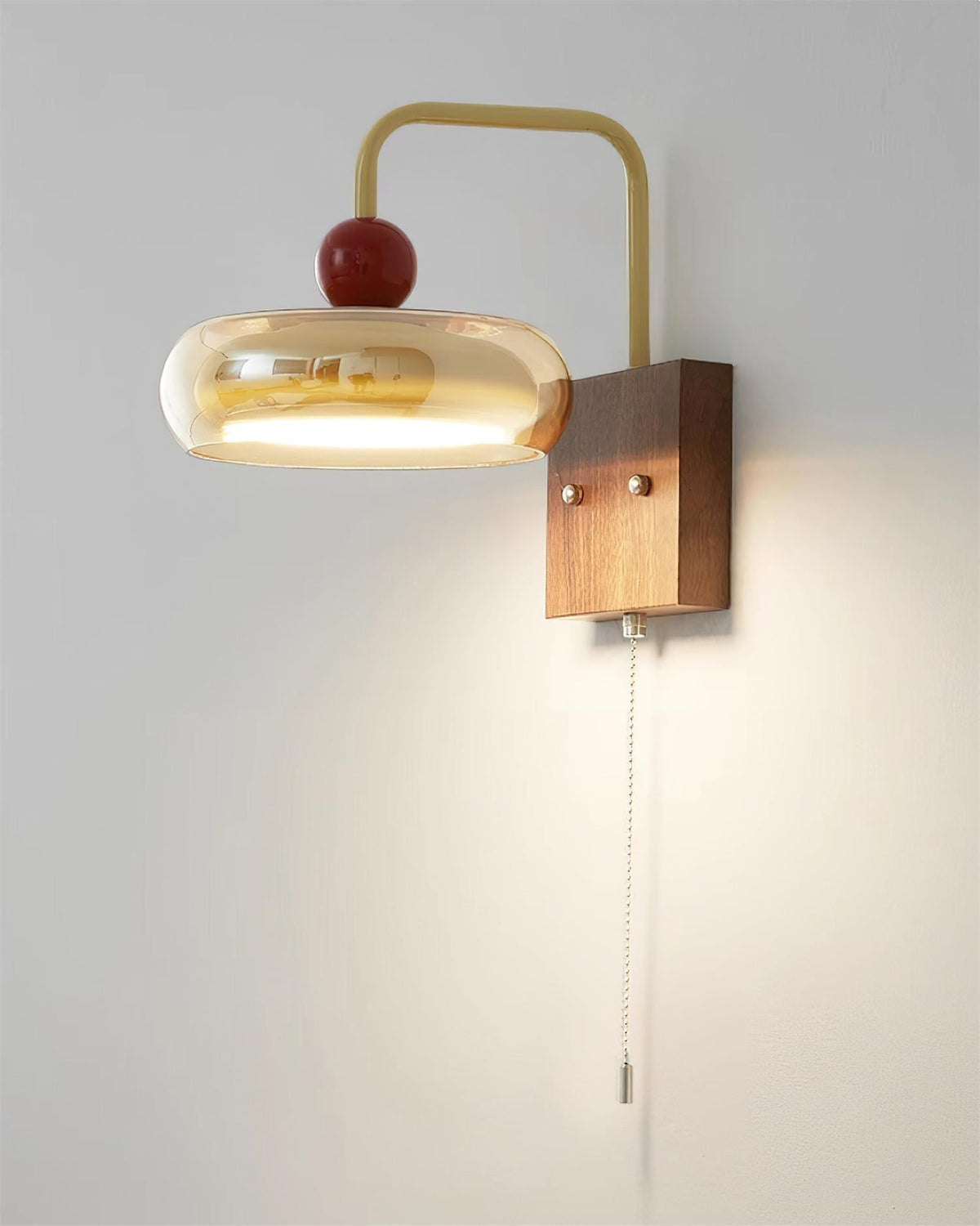 Lumiva Wall Lamp Retro & Glass Wood Pull-Chain-Neutral Decor