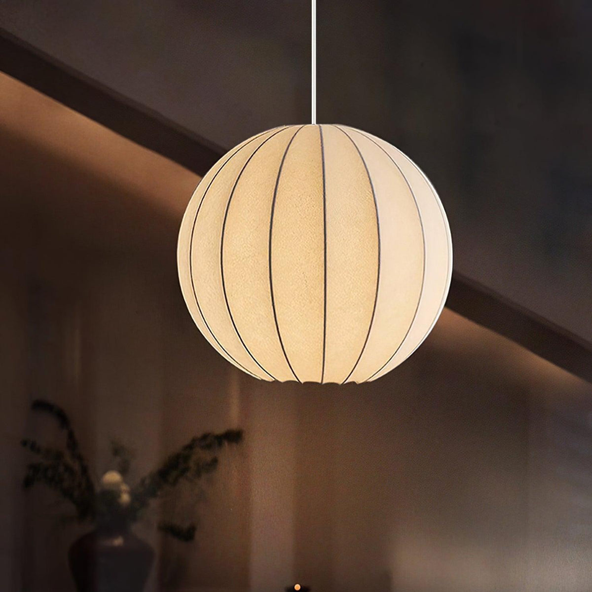 Pendant Light Silk Ribbed Globe Modern Minimalist Ambient Dining-Neutral Decor