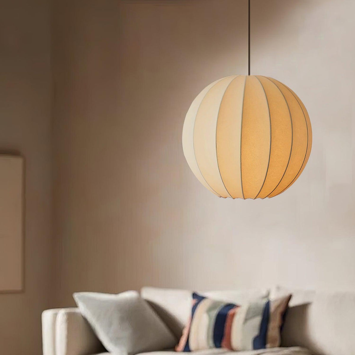 Pendant Light Silk Ribbed Globe Modern Minimalist Ambient Dining-Neutral Decor