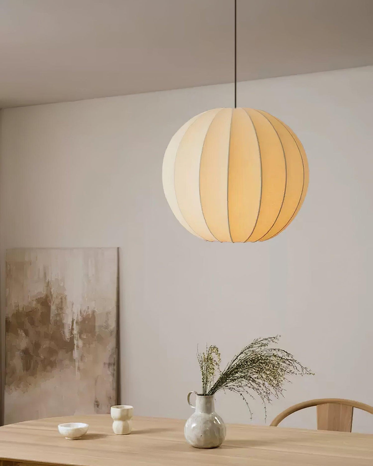 Pendant Light Silk Ribbed Globe Modern Minimalist Ambient Dining-Neutral Decor