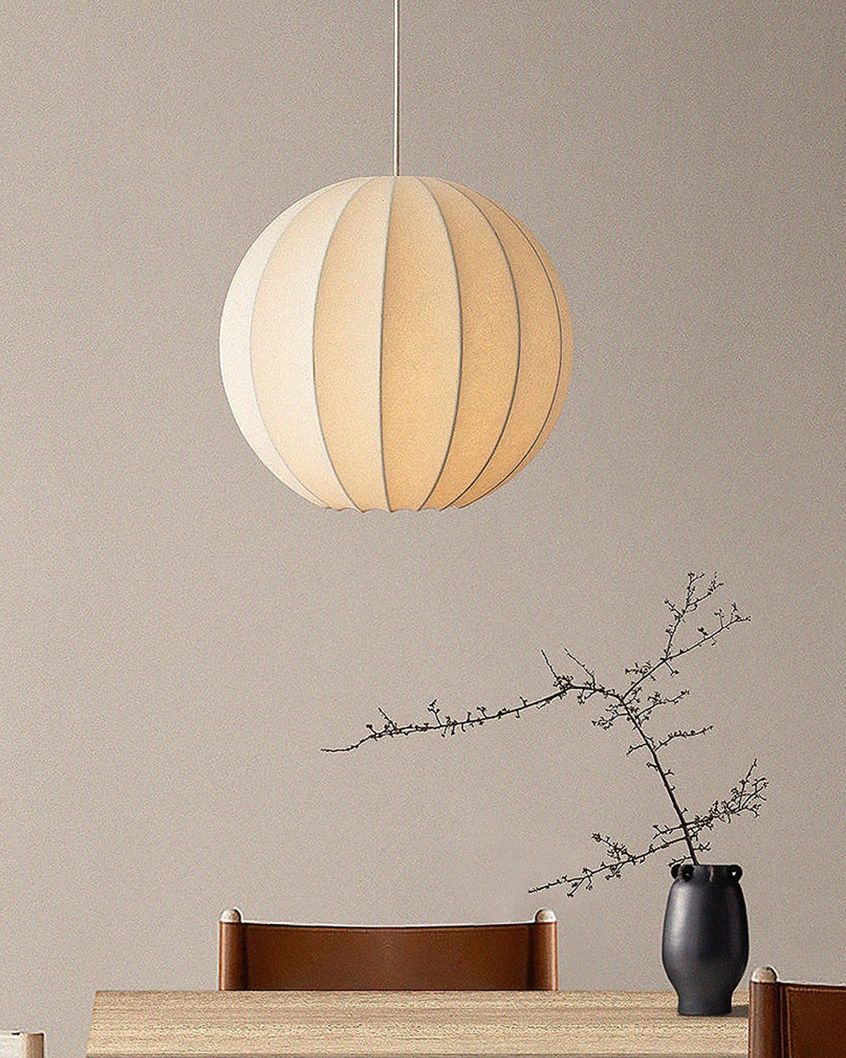 Pendant Light Silk Ribbed Globe Modern Minimalist Ambient Dining-Neutral Decor