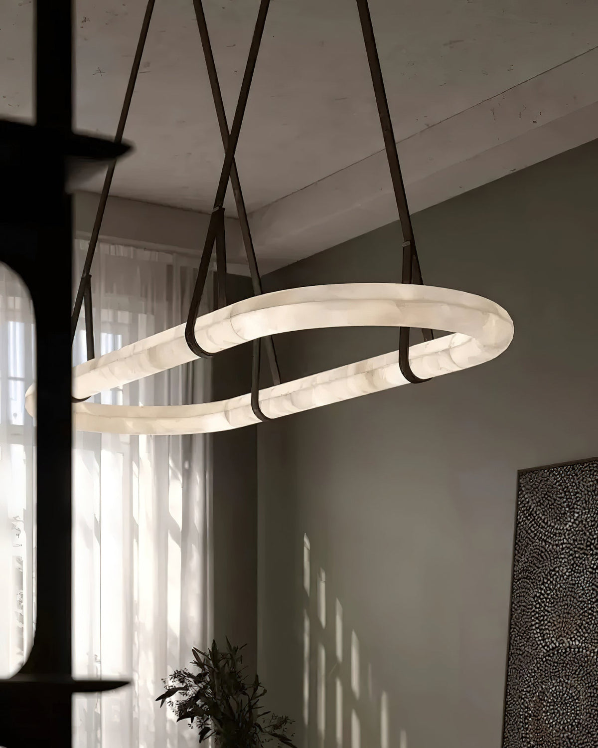 Kurve Chandelier Alabaster Ring Artificial leather-Neutral Decor