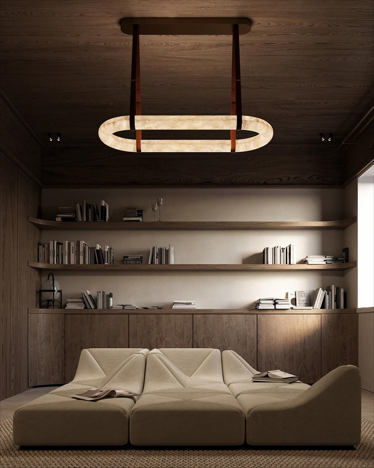 Kurve Chandelier Alabaster Ring Artificial leather-Neutral Decor