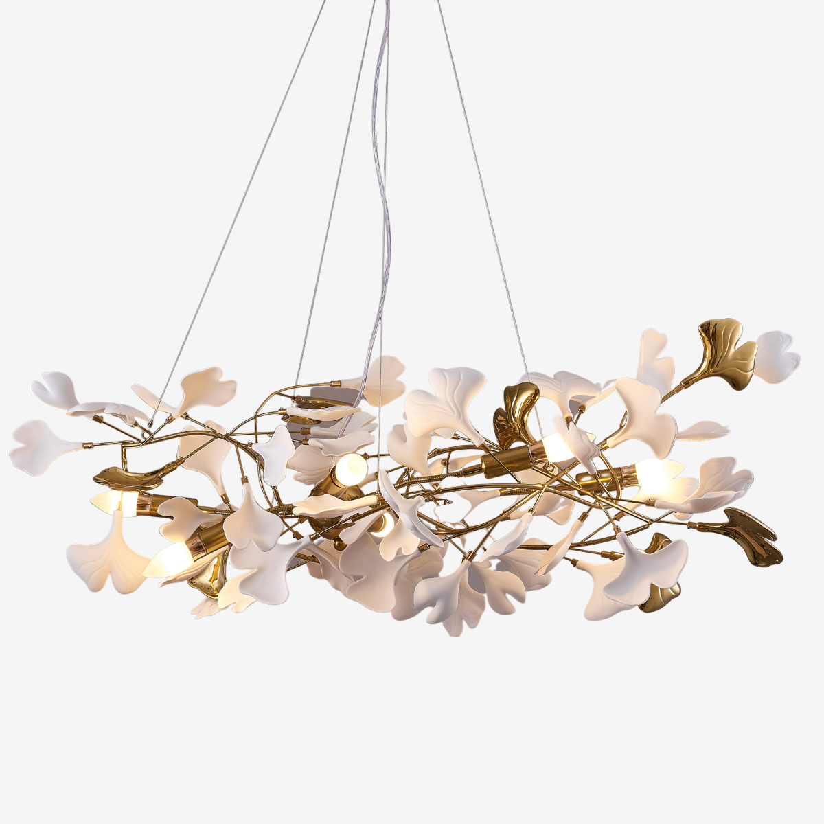 Korinor Lustre Suspension Feuille Artistic Design. Métal/Céramique. Blanc. Salon-Cielum