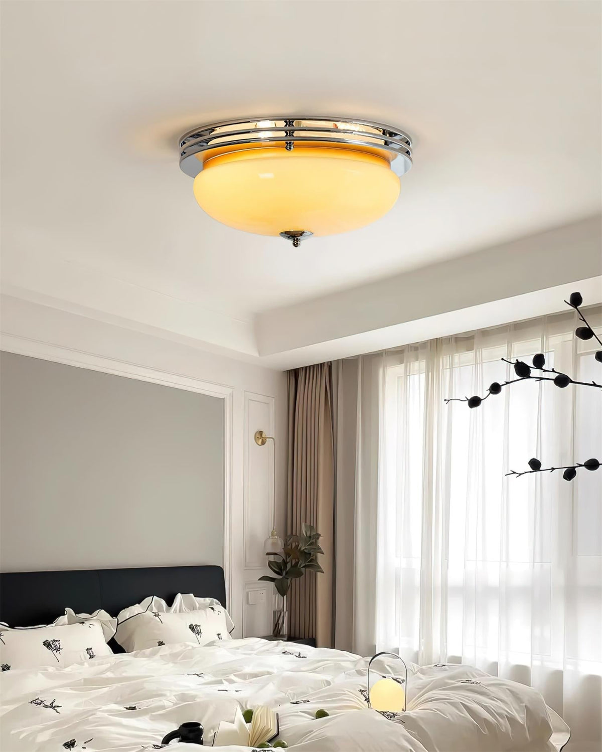 Ceiling Light Metal Canopy and Glass Shade Classic Round Modern-Neutral Decor
