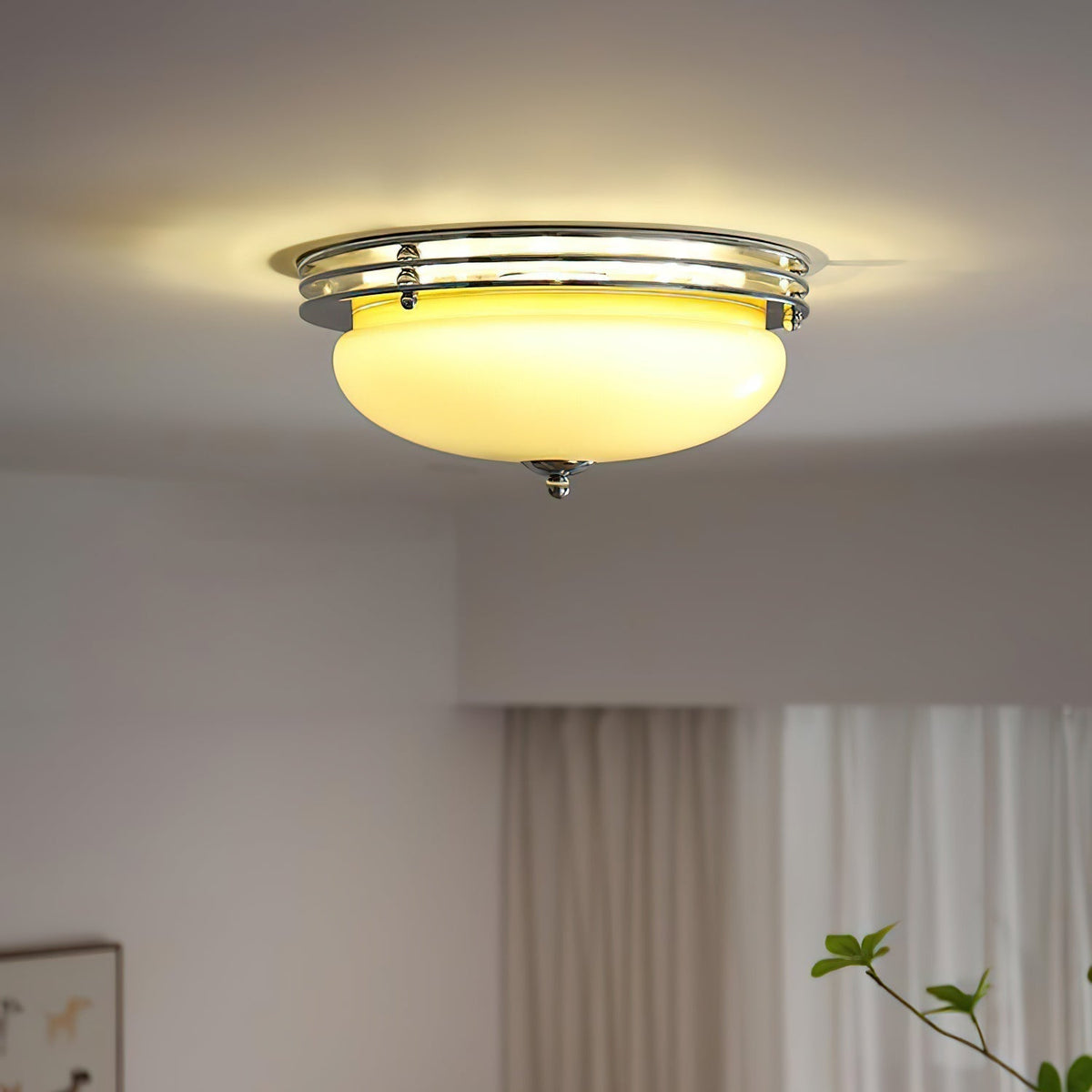 Ceiling Light Metal Canopy and Glass Shade Classic Round Modern-Neutral Decor