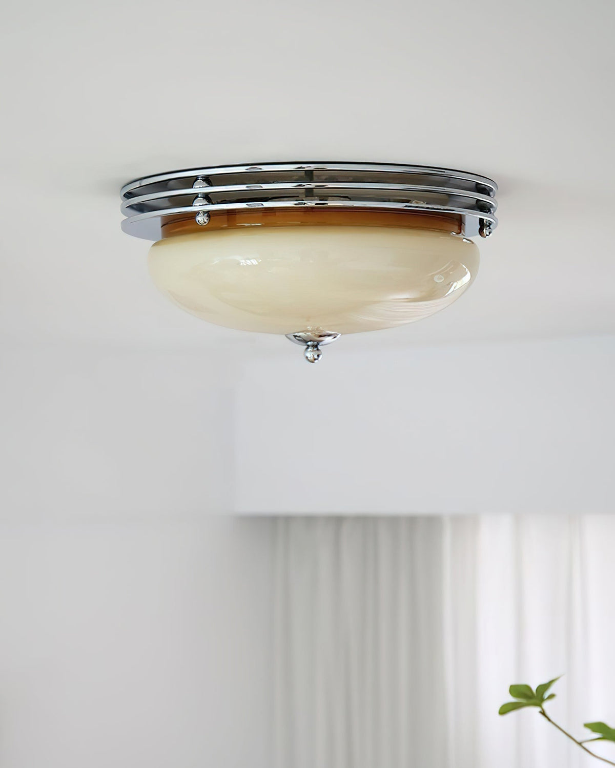Ceiling Light Metal Canopy and Glass Shade Classic Round Modern-Neutral Decor