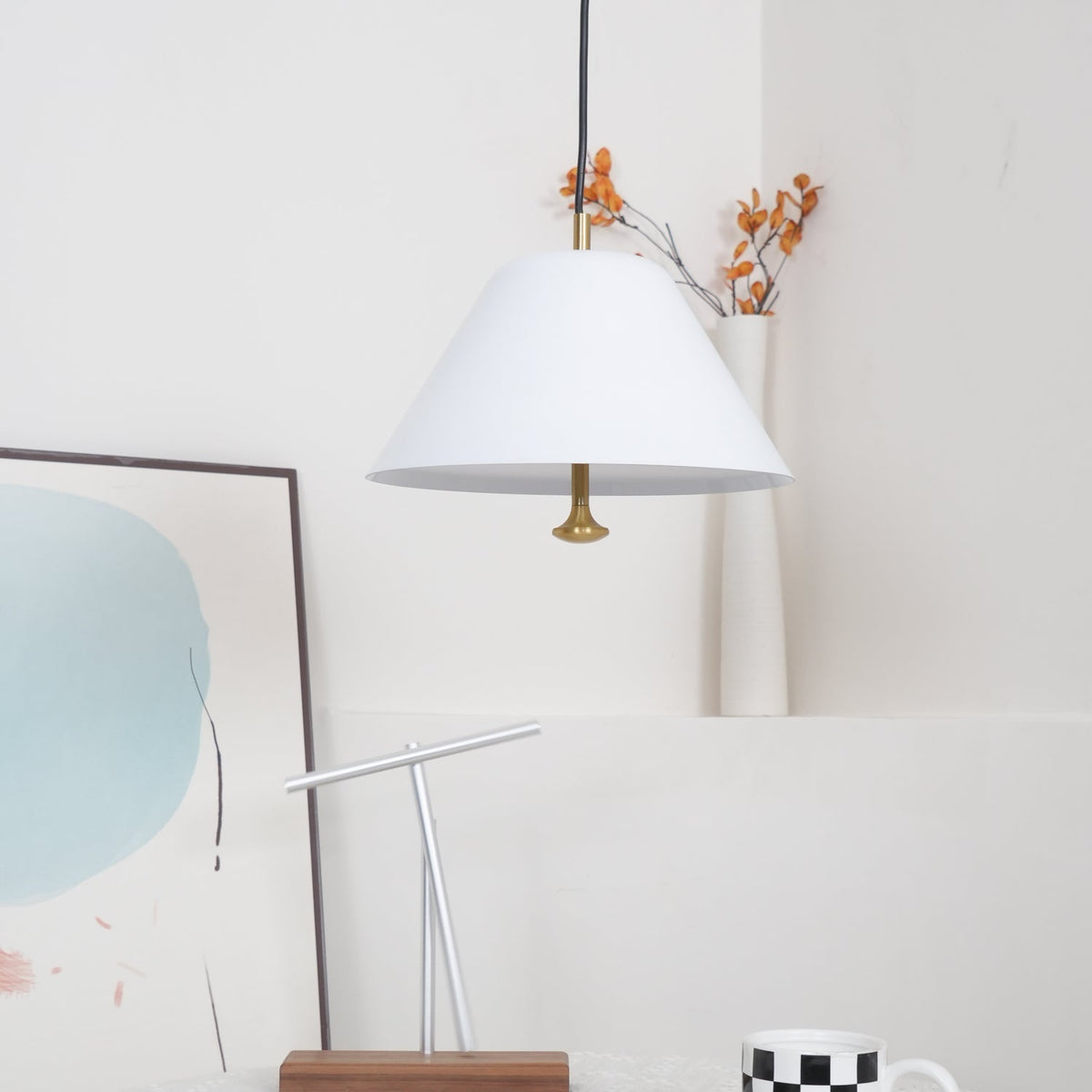 Pendant Lamp Modern Metal Shade in Green and White Minimalist-Neutral Decor