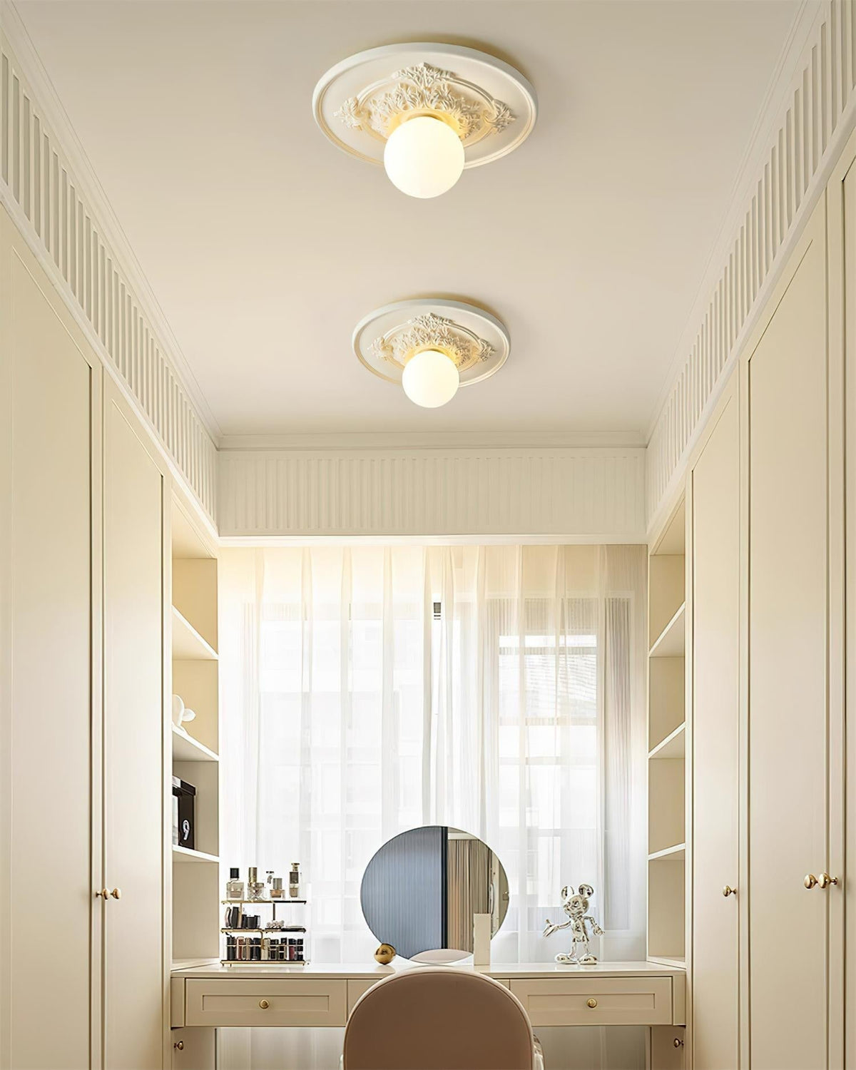 Elya Vintage Carved Ceiling Light with Globe Shade-Neutral Decor