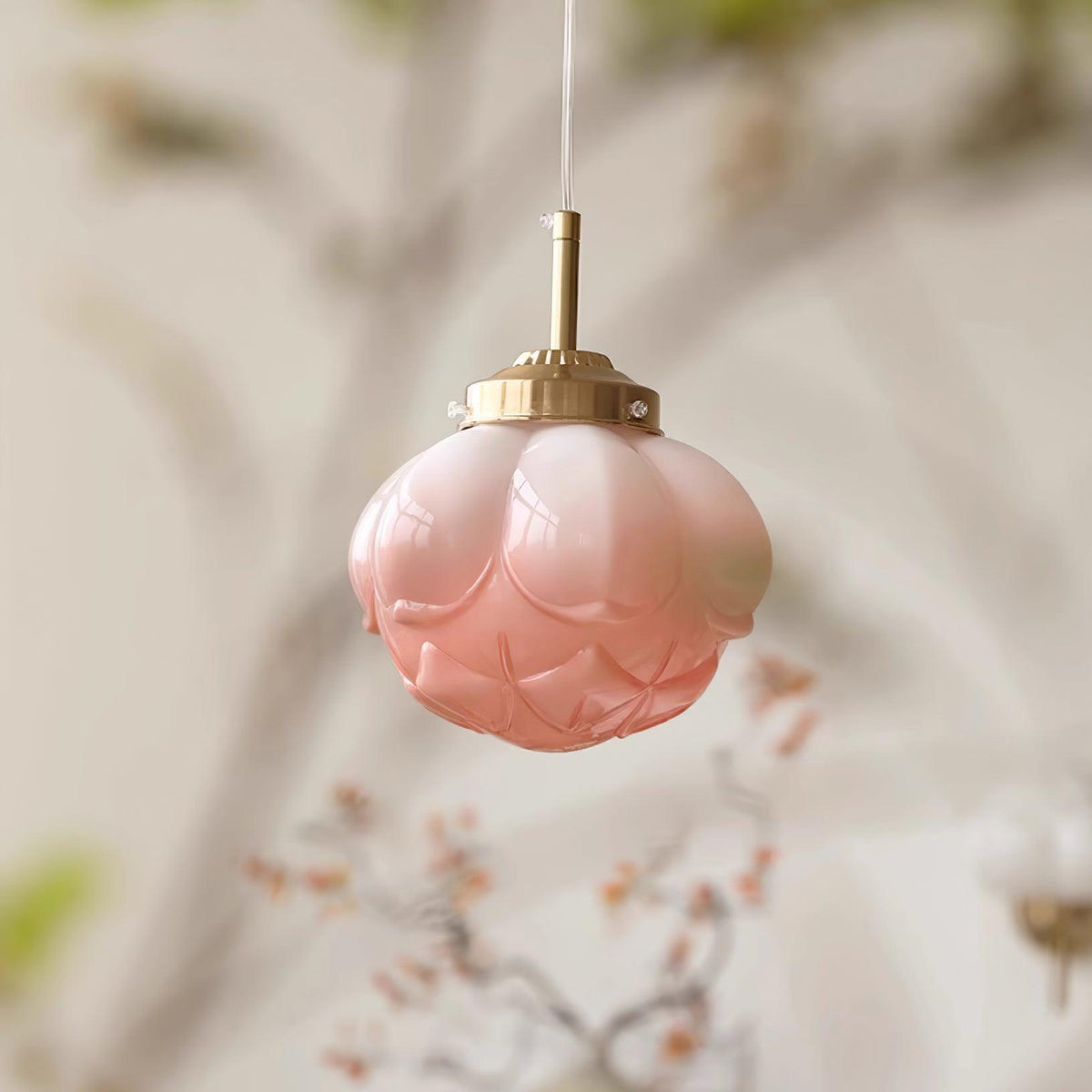 Pendant Lamp Metal and Glass Lotus Flower Shade Artistic Retro-Neutral Decor