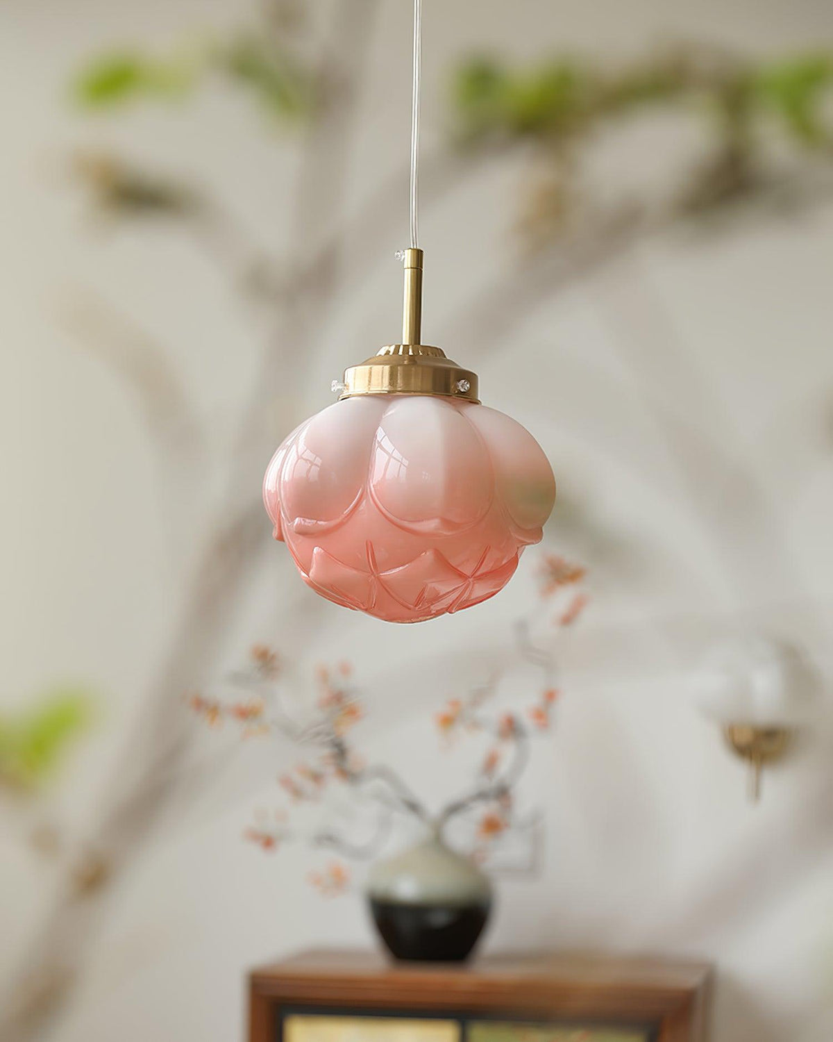 Pendant Lamp Metal and Glass Lotus Flower Shade Artistic Retro-Neutral Decor