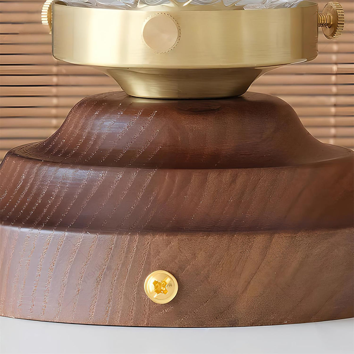 Ceiling Light Globe Shade Clear Glass Walnut Wood Canopy Brass-Neutral Decor