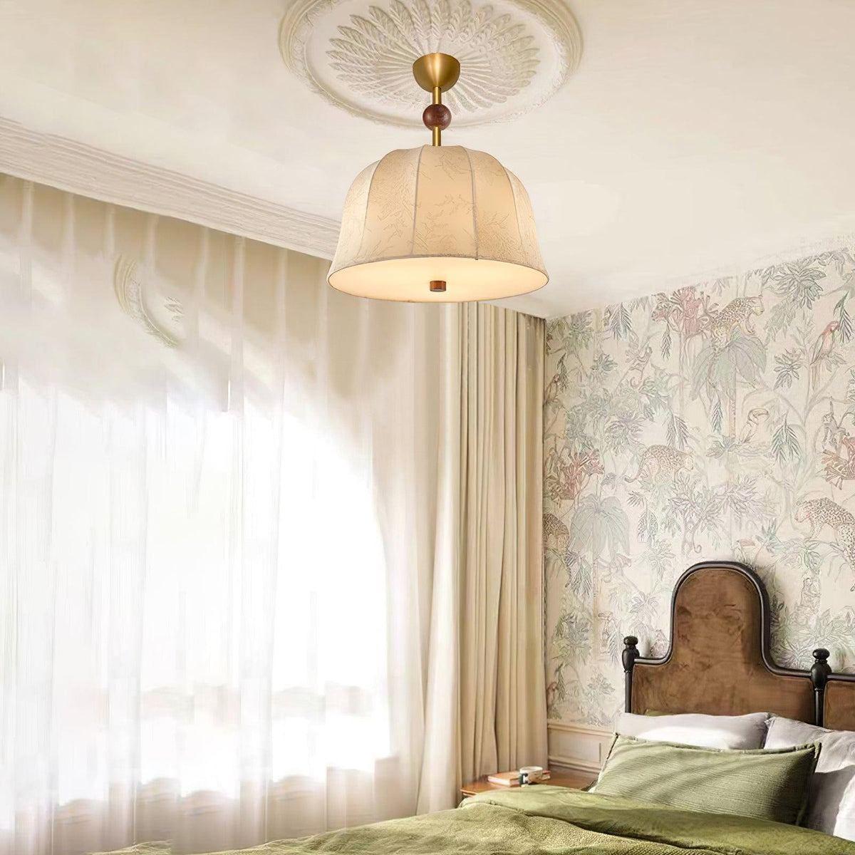 Ceiling Light in Fabric, Metal and Wood for Warm Interiors Elegant-Neutral Decor