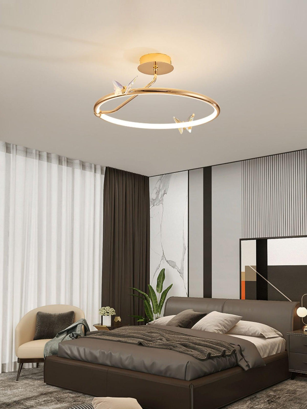 Avir Plafonnier Papillon avec Accents en Cristal et Anneau LED-Cielum