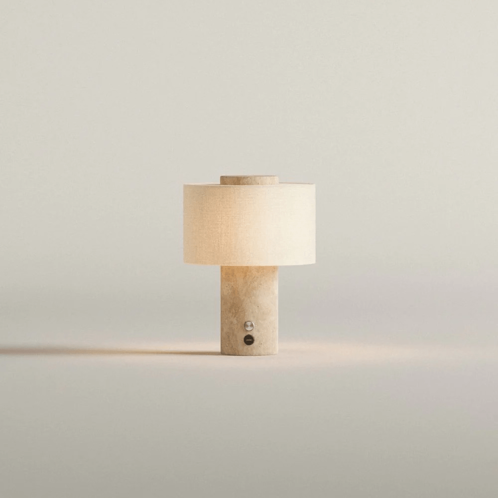 Kalvy Lampe de Table Cylindrique en Marbre Travertin