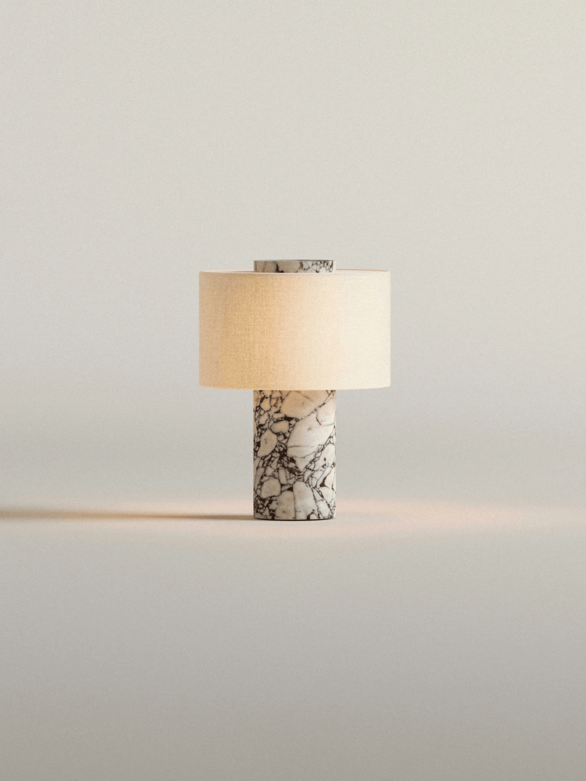 Kalvy Lampe de Table Cylindrique en Marbre Travertin