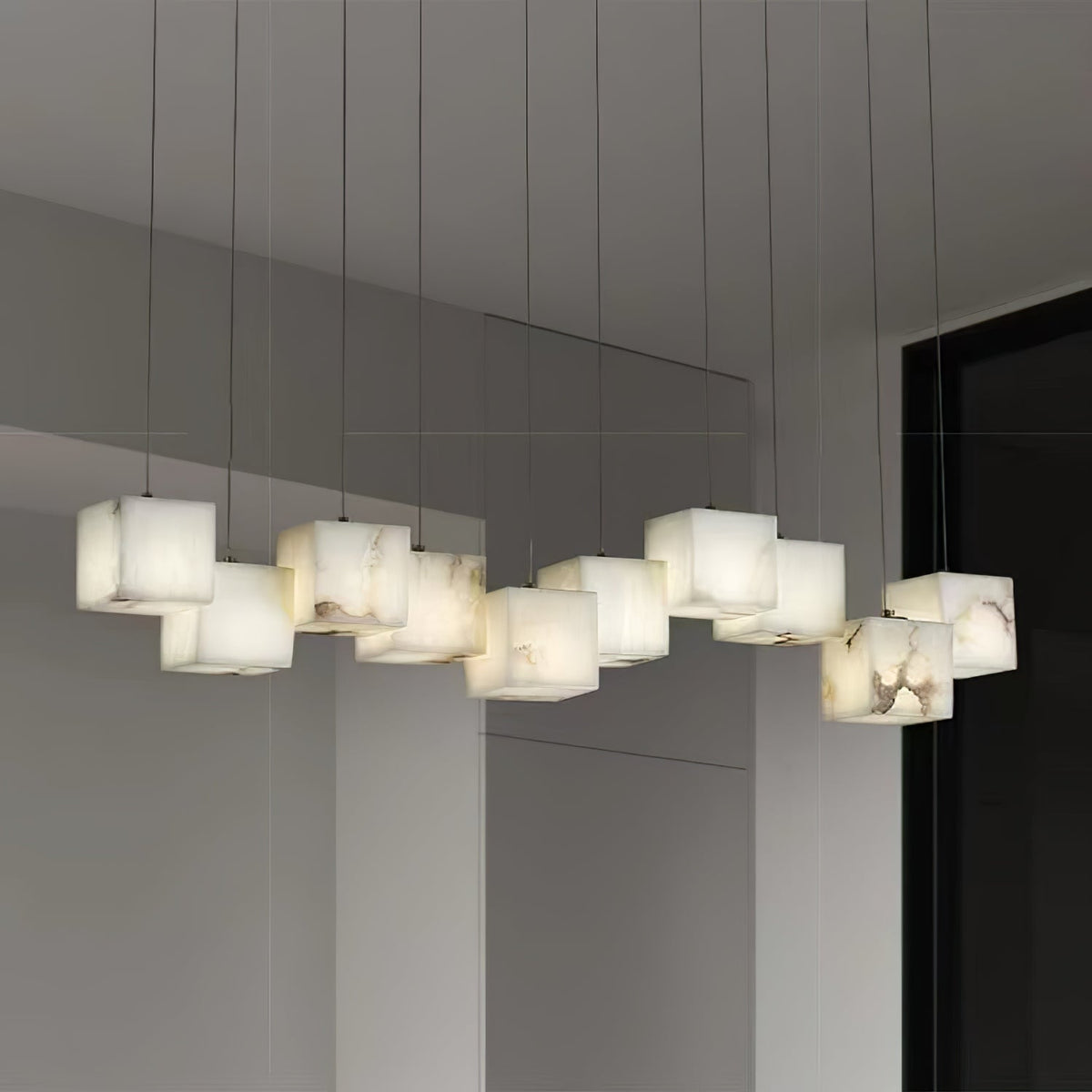 Alabaster Chandelier Box Cubic Elegance-Neutral Decor