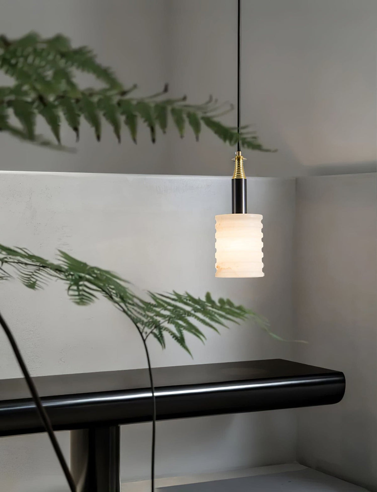 Alabaster Pendant Lamp Ribbed Cylinder-Neutral Decor