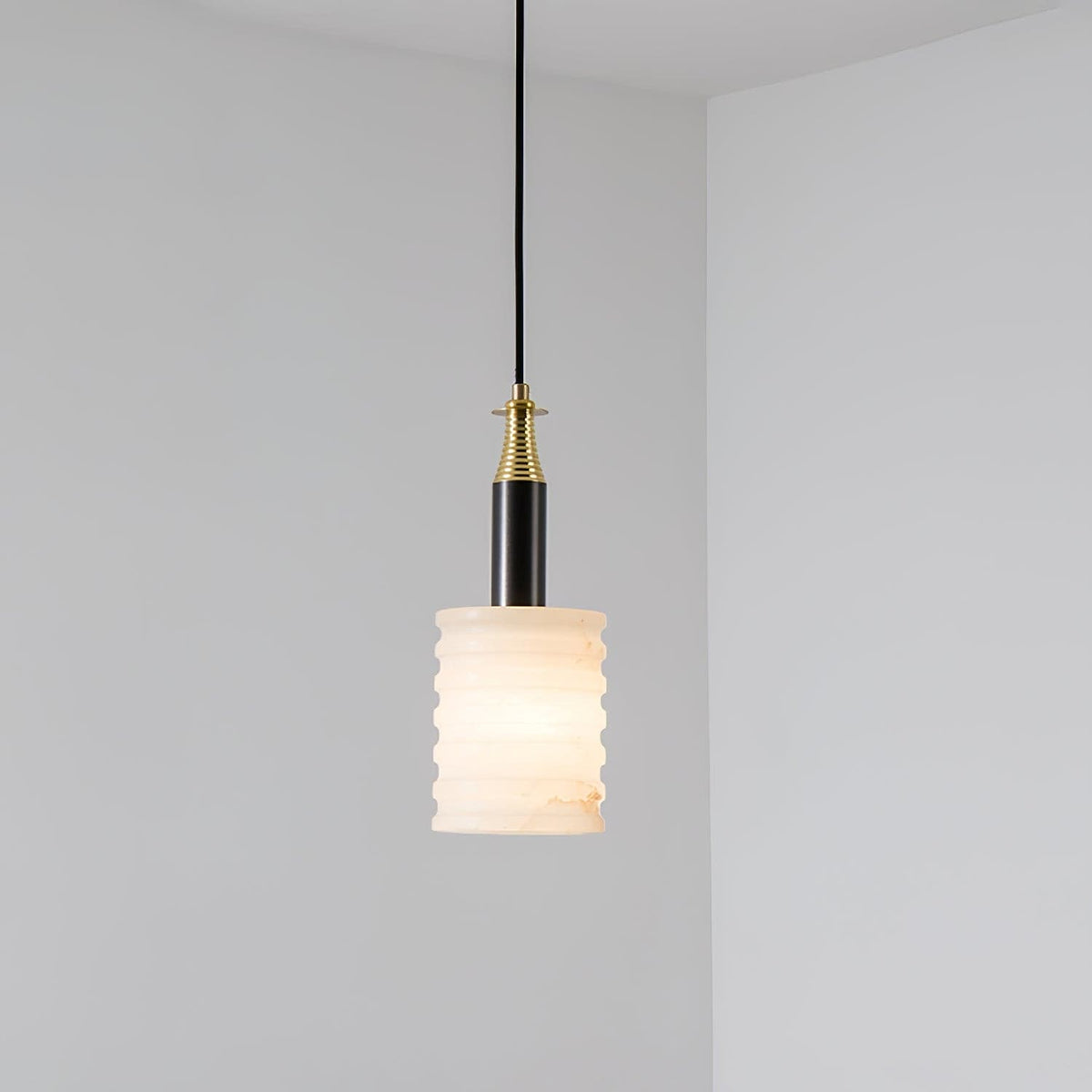 Alabaster Pendant Lamp Ribbed Cylinder-Neutral Decor