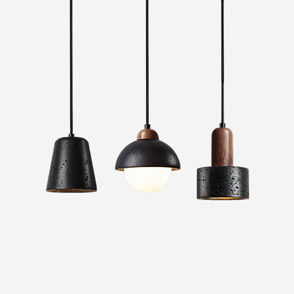 Ritta Black Travertine Pendant Light Set-Neutral Decor