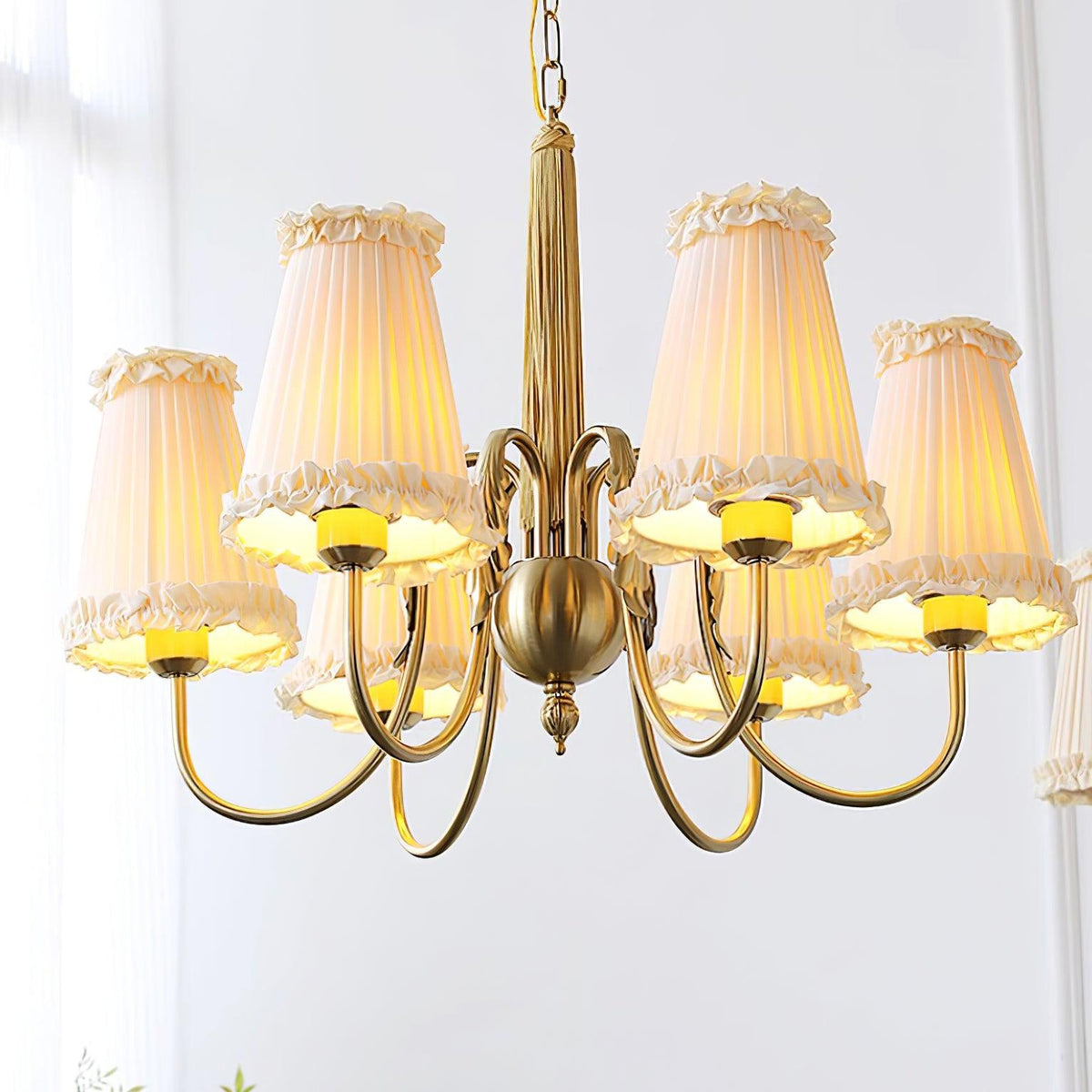 Faylin Vintage Brass Chandelier with Pleated Shades-Neutral Decor