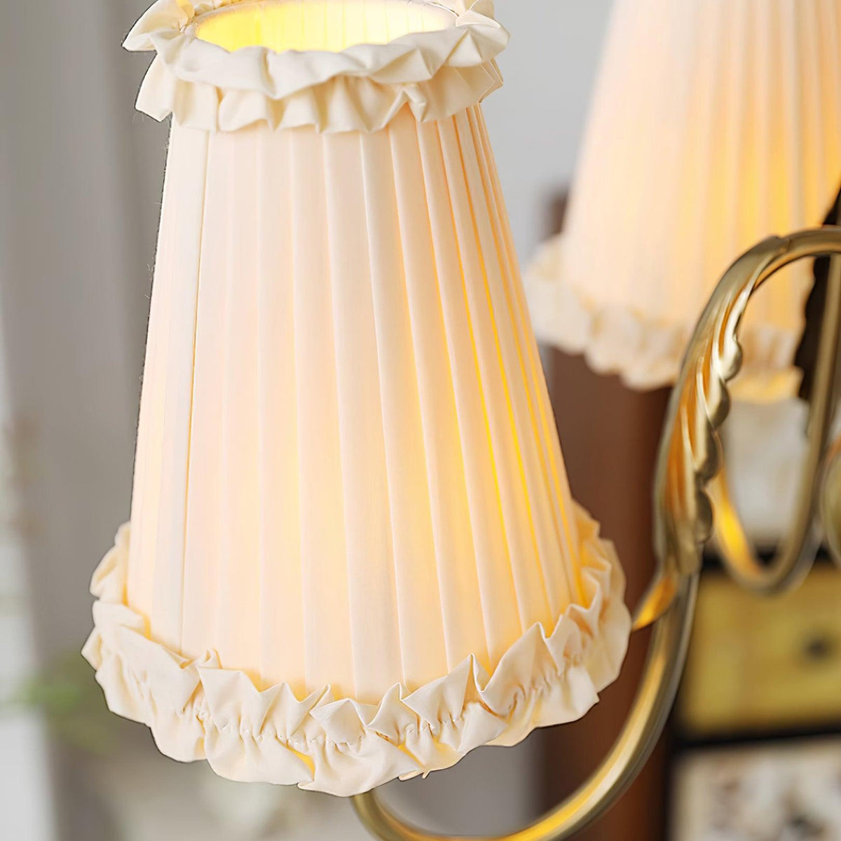 Faylin Vintage Brass Chandelier with Pleated Shades-Neutral Decor