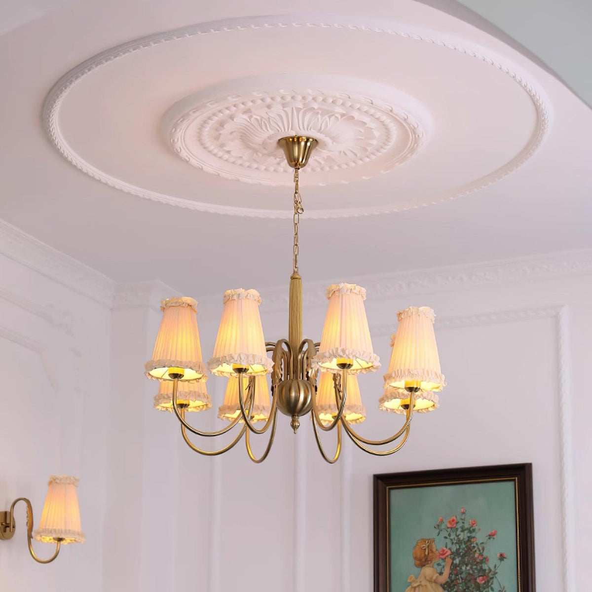 Faylin Vintage Brass Chandelier with Pleated Shades-Neutral Decor