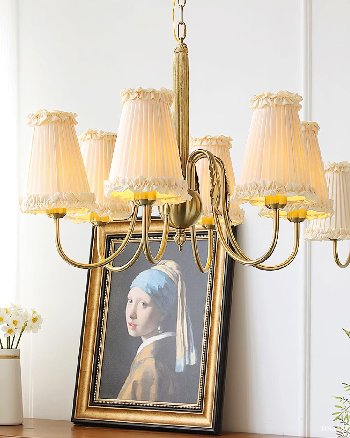 Faylin Vintage Brass Chandelier with Pleated Shades-Neutral Decor