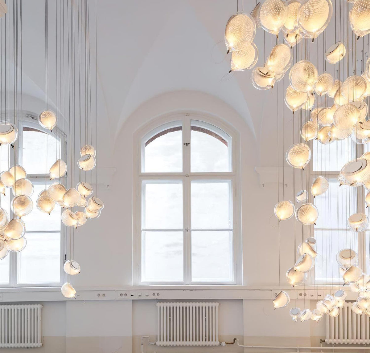Chandelier Mesh Glass Orbs Cluster Metal Frame Modern Minimalist-Neutral Decor