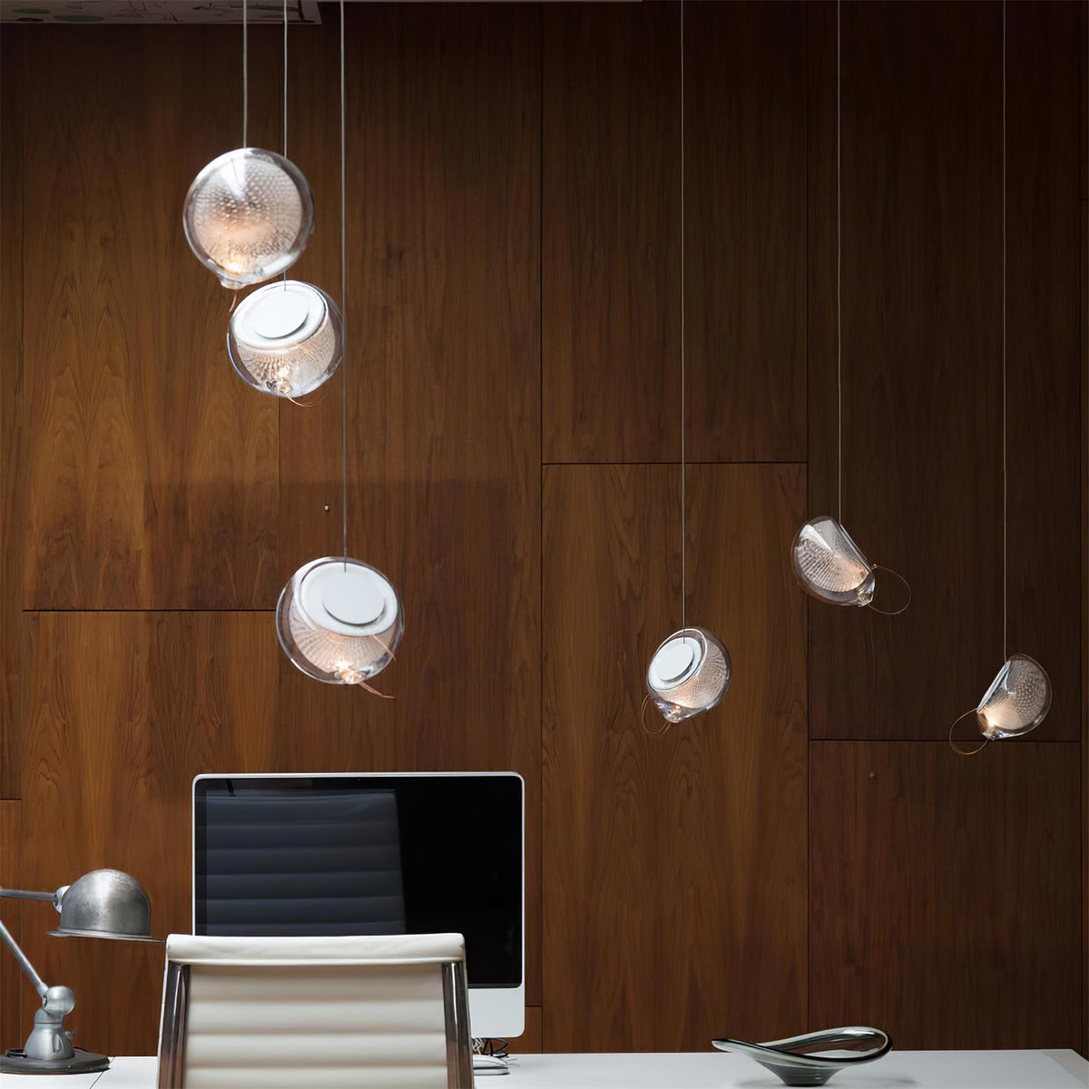 Chandelier Mesh Glass Orbs Cluster Metal Frame Modern Minimalist-Neutral Decor