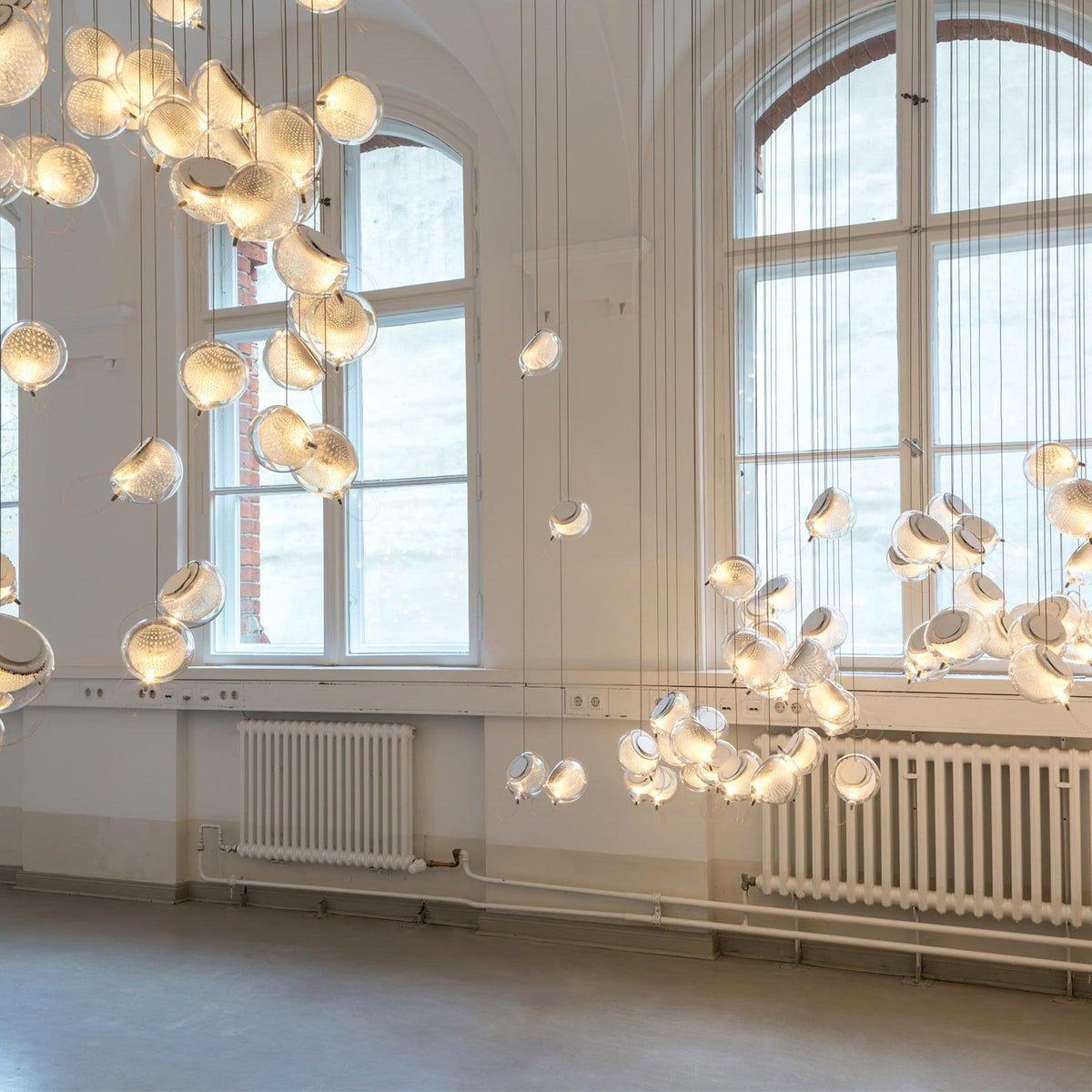 Chandelier Mesh Glass Orbs Cluster Metal Frame Modern Minimalist-Neutral Decor