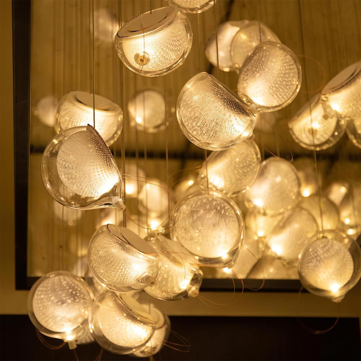 Chandelier Mesh Glass Orbs Cluster Metal Frame Modern Minimalist-Neutral Decor