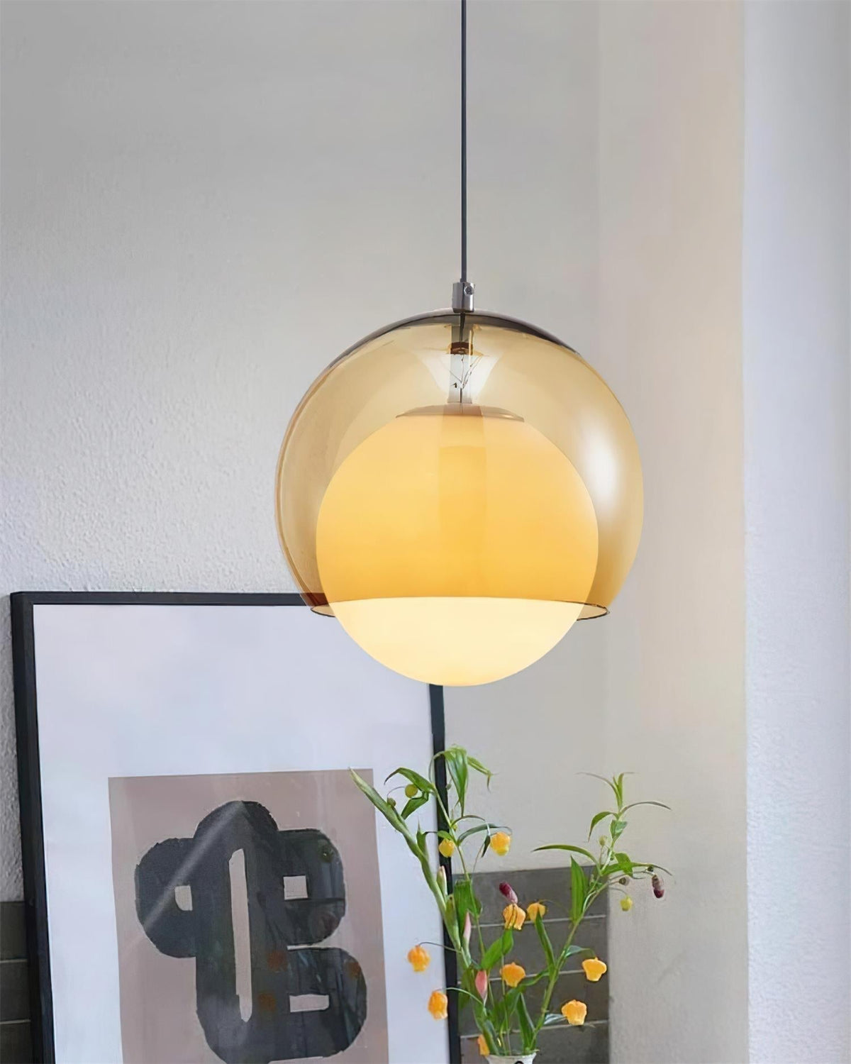 Pendant Light Double Globe Shade Glass Modern Minimalist Ambient-Neutral Decor