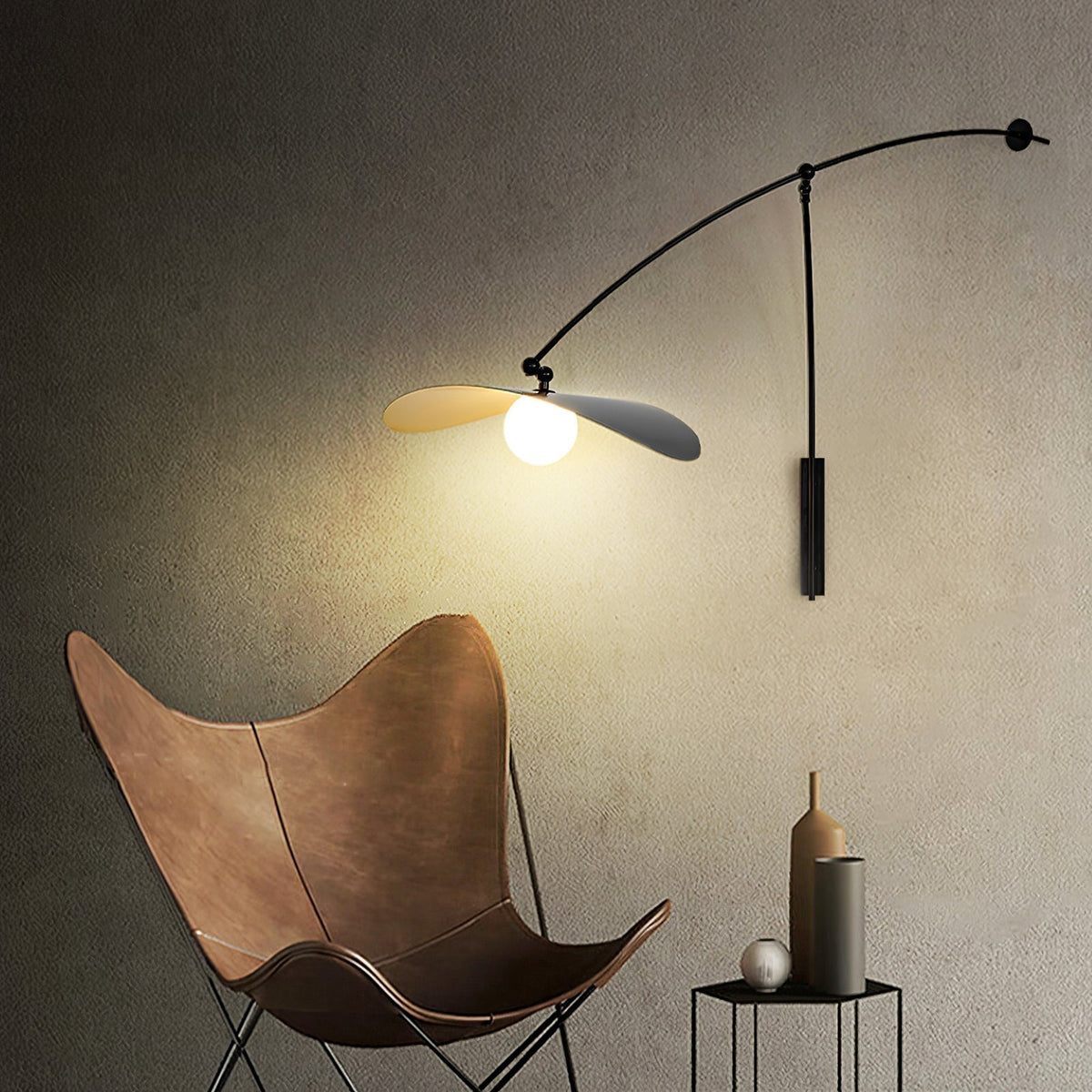 Myrna Plug-In Wall Lamp from a low angle.