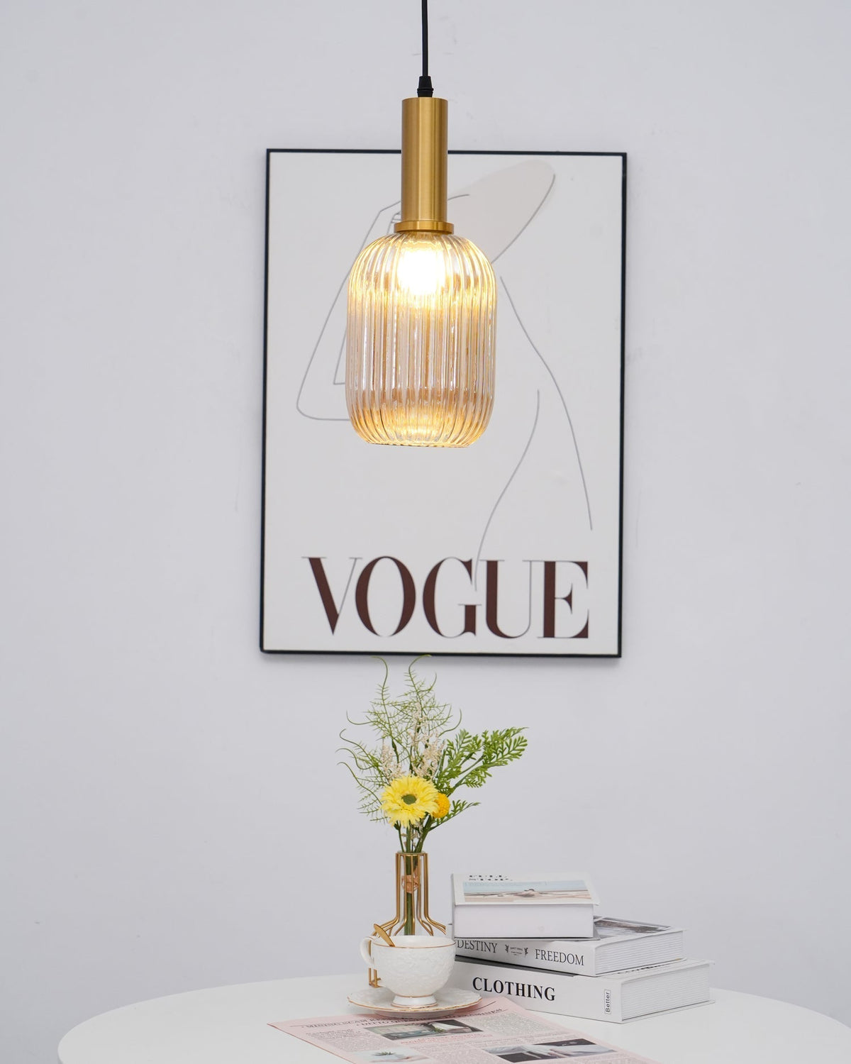 Elara Ribbed Pendant Lamp-Neutral Decor