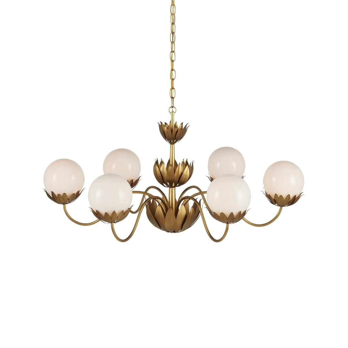 Full view of the six-headed Noemie Chandelier.