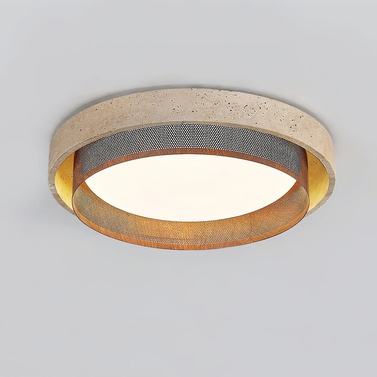 Detail view of the perforated metal accent on the Nolan ceiling light.