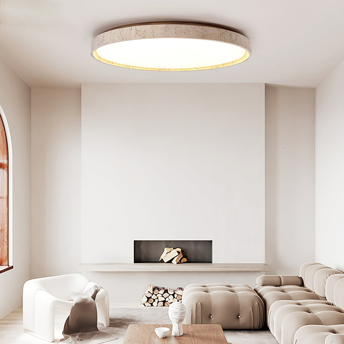 Dirove Lumière de Plafond Ronde en Travertin-Cielum